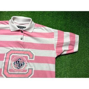 Vintage 90s Latte Compagnie Des Latte Sports Women's Polo Size XL Pink Striped